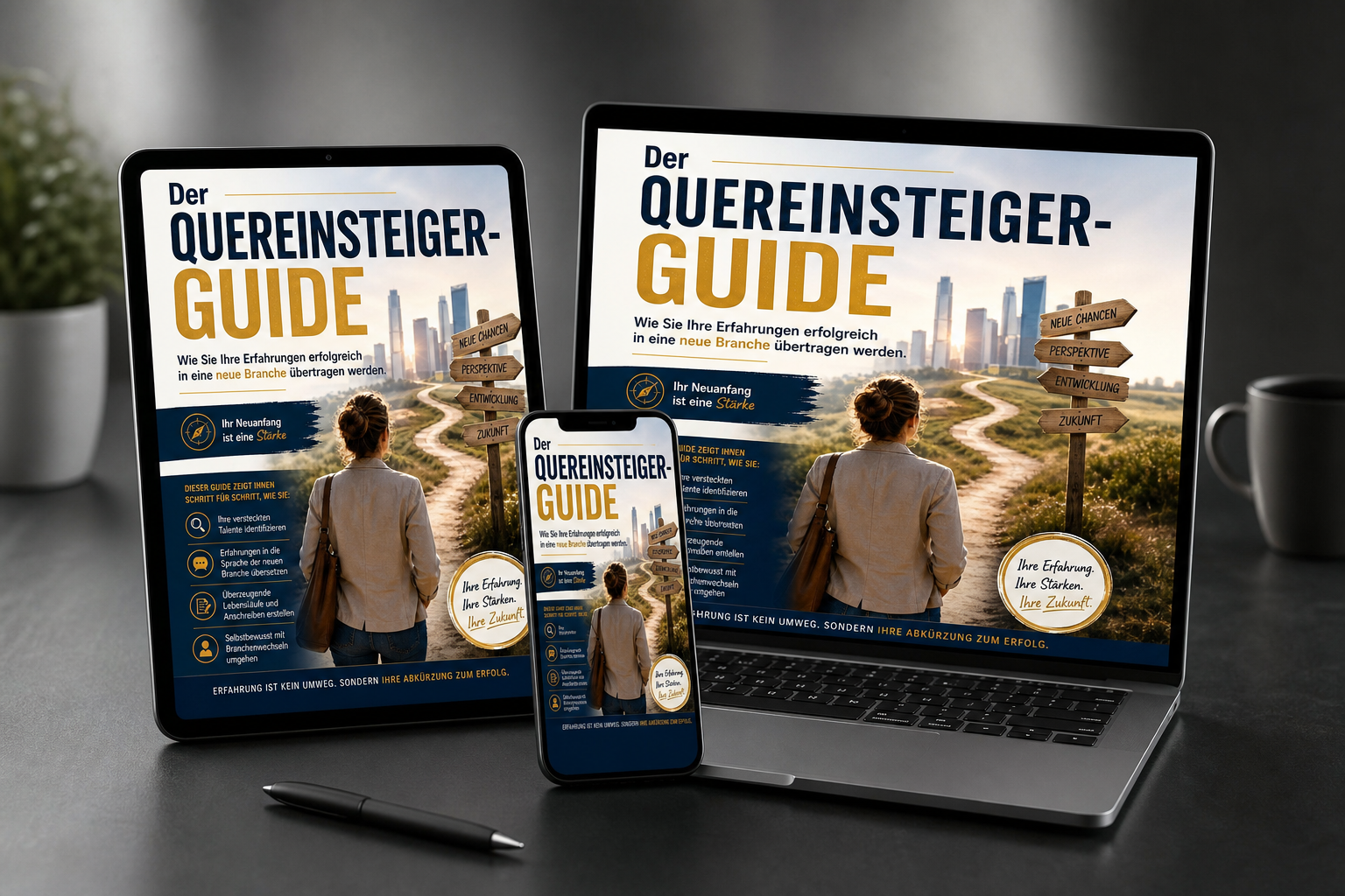 Der Quereinsteiger-Guide auf Laptop, Tablet und Smartphone